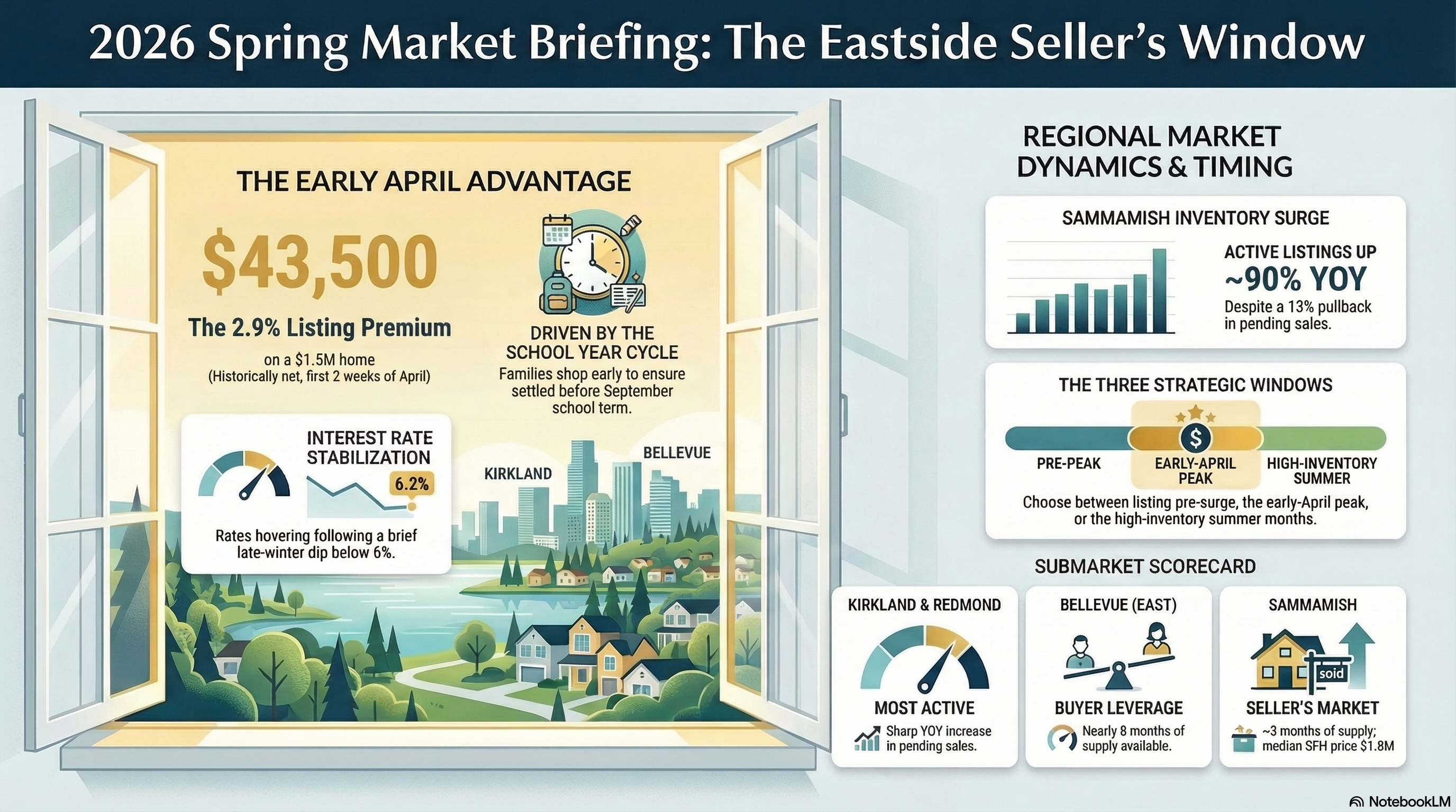 2026 Spring Market Briefing infographic — The Eastside Seller's Window, Sammamish market intelligence